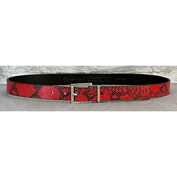 Calvin Klein Red Python Italian Calfskin Leather Silver Buckle W Large 32”-36” - Picture 1 of 8